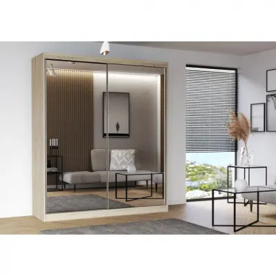 Dulap MULTI 20, usi glisante, oglinda, 6 rafturi, bara de haine, sonoma, 183x61x218 cm