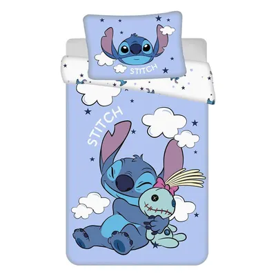 Lenjerie de pat pentru copii albastră din bumbac pentru pătuț 100x135 cm Lilo & Stitch "Clouds" – Jerry Fabrics