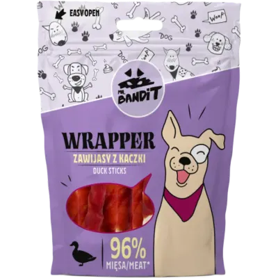 Recompense pentru caini Mr. Bandit Wrapper Sticks cu rata 80 gr