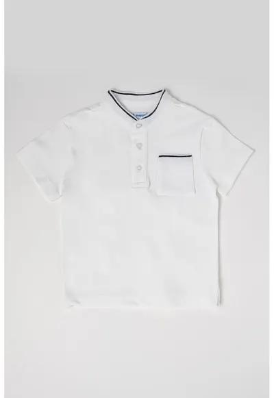 Tricou cu buzunar pe piept si decolteu henley - Alb optic