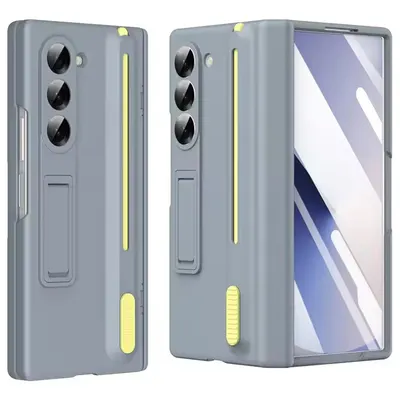 Husa Suport tija, Pix si Folie incluse, Pentru Samsung Galaxy Z Fold7, Protectie antisoc, Gri Engros