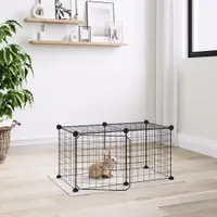 Gossi cusca animale de companie cu usa, 8 panouri, negru 35x35cm otel