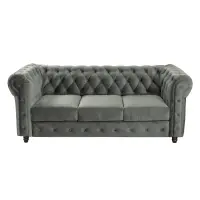 Canapea fixa CHESTERFIELD, 3 locuri, cu arcuri, gri deschis, 205x90x80 cm