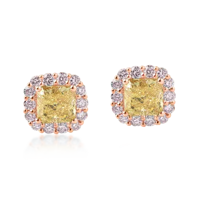 Cercei din aur roz cu diamante galbene cushion de 1.49ct si diamante roz de 0.43ct