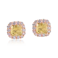 Cercei din aur roz cu diamante galbene cushion de 1.49ct si diamante roz de 0.43ct