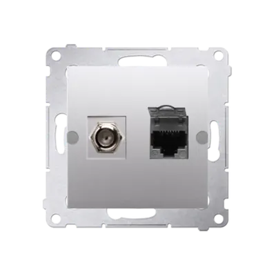 Priza TV tip F+ RJ45 cat 6, silver mat metalic