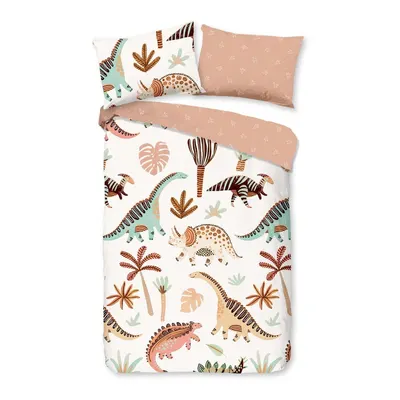 Lenjerie de pat pentru copii maro-bej din bumbac pentru pătuț 100x135 cm Dino – Good Morning