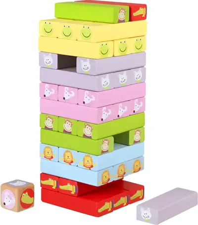 Joc de lemn pentru copii Orange Tree Toys - Jenga cu animale