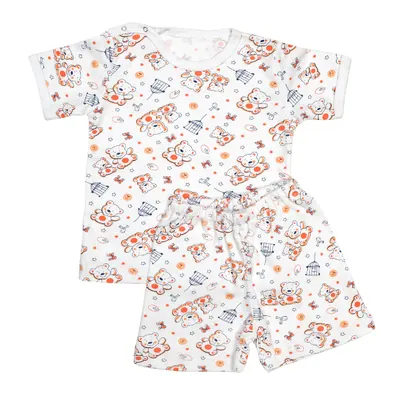 Pijama maneca scurta RB06 alb/imprimeu ursuleti, Rombaby | 1/2 ani