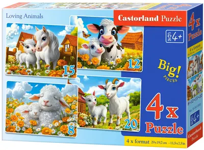 Puzzle pentru copii Castorland 4 în 1 - Iubirea animalelor