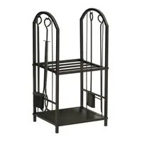 Outsunny Suport pentru Lemne cu 2 Rafturi, Lopată, Mătură și Clește, 41,5x32,5x74,5 cm, Negru | Aosom Romania