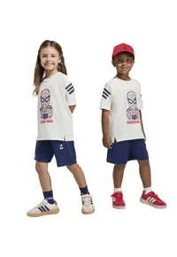 Set de pantaloni scurti si tricou cu imprimeu Spiderman - Albastru inchis/Alb murdar