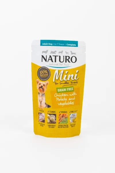 Pouch Naturo Dog Adult Mini cu Carne de Pui 150 Gr