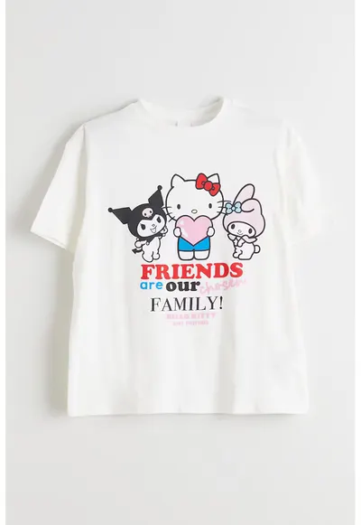 Tricou de bumbac cu tematica Hello Kitty - Rosu/Alb/Negru