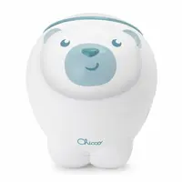 Proiector de pat, Chicco, Urs polar, 2 in 1, Cu muzica si sunete naturale, Functie de activare si dezactivarea proiectie, 2 trepte de volum, 13x13x14.5 cm, Albastru
