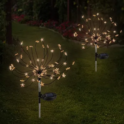 Set 2 x lampa solara artificii cu suport metalic, 90 LED