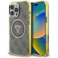 Husa MagSafe pentru Apple iPhone 16 Pro, Guess, IML Glitter 4G Circle Triangle, Maro
