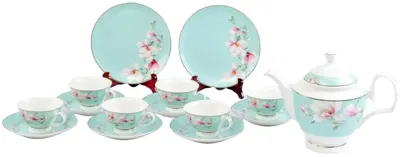 Set de porțelan pentru ceai Morello - Tiffany Blue Magnolia, 16 buc