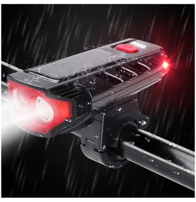 Far Solar 2 LED-uri si claxon detasabil, 5 moduri luminare, 6 melodii