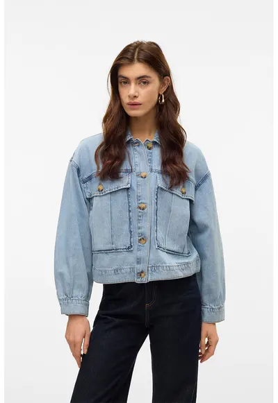Jacheta din denim cu maneci bufante - Albastru deschis