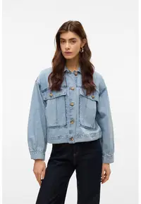 Jacheta din denim cu maneci bufante - Albastru deschis