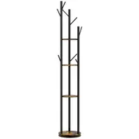 HOMCOM Suport Haine, Rotativ, cu 4 Rafturi și 8 Cârlige, stander haine pentru Hol, Dormitor, Living, 30x30x175 cm, Maro Rustic | Aosom Romania