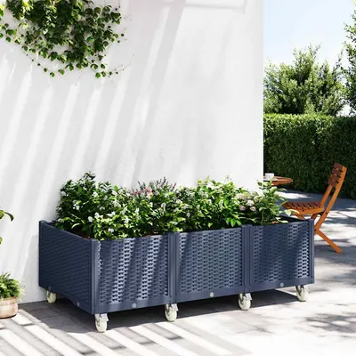 Gossi jardiniera de gradina cu picioare, albastru gri, 150x80x54 cm, pp