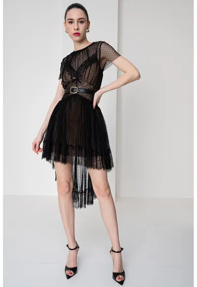 Rochie scurta din tul - Negru/Maro/Transparent