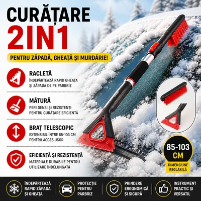 Racleta Auto Telescopica ,Lungime Reglabila de la 86 la 103 cm, Eficineta si Rezistenta, Razuitoare Detasabila, Prietenos cu Vopseaua Masinii, Negru/Rosu