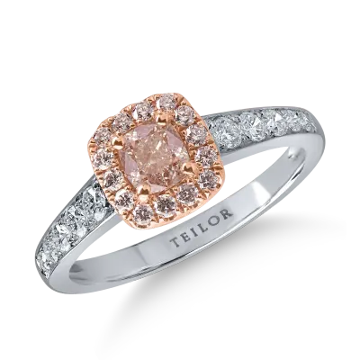 Inel din aur alb-roz cu diamante roz cushion si rotunde si diamante incolore de 0.97ct
