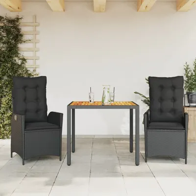 Gossi set mobilier de gradina cu perne, 3 piese, negru, poliratan