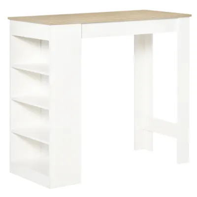 HOMCOM Masă de bar pentru 2 persoane, masă înaltă stand-up cu 4 rafturi deschise, 115x50x102,7cm, alb și lemn natural | Aosom Romania