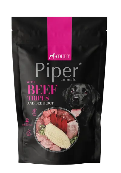 Hrana umeda pentru caini PIPER DOG, burta de vita si sfecla rosie, 500g