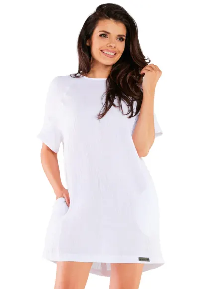Rochie mini M259 - Alb - Bumbac/Lycra