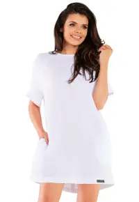 Rochie mini M259 - Alb - Bumbac/Lycra