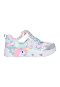 Pantofi sport Unicorn Charmer cu LED-uri si velcro - Albastru pastel/Roz pastel/Argintiu