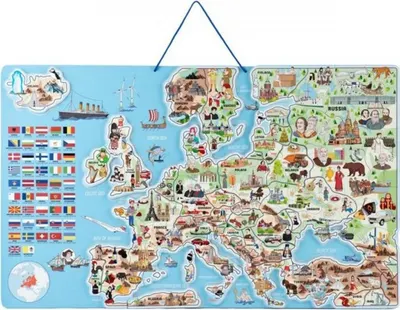 Puzzle din lemn - cu piese magnetice Woody - Europa, 3 in 1