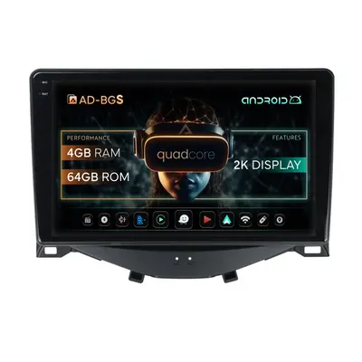 Navigatie 2K Citroen C1 Peugeot 108 Toyota AYGO (2014-2022), Android, S-Quadcore 4GB RAM + 64GB ROM, 9.5 Inch - AD-BGS90042K+AD-BGRKIT101
