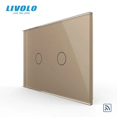 Intrerupator dublu, standard italian, control telecomanda RF, cu panou sticla, 3M Auriu