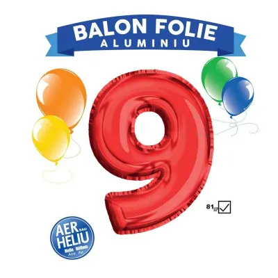 Balon petrecere, cifra aniversara 9, folie aluminiu, rosu, 81 cm