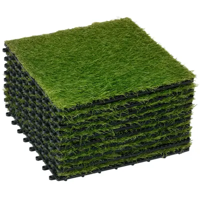 Outsunny Dale pentru Gradina cu Iarba Sintetica 30x30cm 10 Bucati, Gazon Artificial Realist, Densitate 6500 Verde