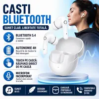Casti Bluetooth 5.4, Baterie Statie 200mAh, StandBy 150H, Touch pe Casti, Respingere/Raspundere Apel VTS-200, Alb
