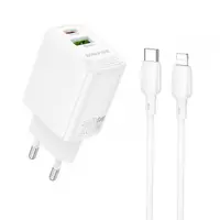 Incarcator Retea Cu Cablu Lightning Borofone BN27 Fuente, 20W, 3A, 1 x USB-A - 1 x USB-C, Alb