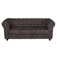 Canapea fixa CHESTERFIELD, 3 locuri, cu arcuri, maro inchis, 205x90x80 cm