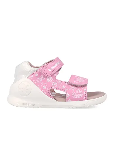 Sandale din piele cu imprimeu acvatic - Roz pastel/Alb murdar