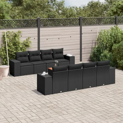 Gossi set mobilier de gradina cu perne, 9 piese, negru, poliratan