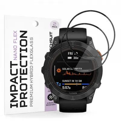 Folie Protectie Techsuit Nano Flex pentru Garmin Fenix 7 Pro Solar, Set 2 bucati, Plastic, Neagra