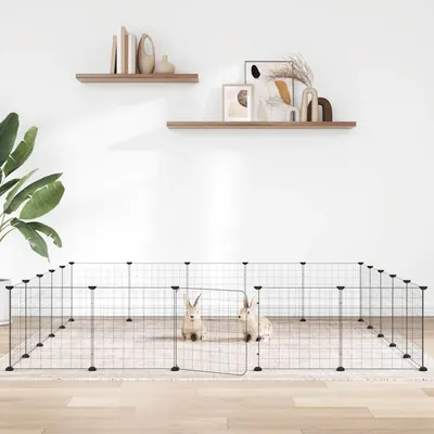 vidaXL Cușcă animale de companie cu ușă 20 panouri negru 175x175x35 cm oțel