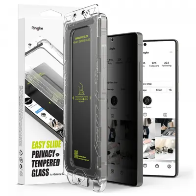 Folie de protectie Ecran Privacy Ringke Easy Slide pentru Samsung Galaxy S25 Ultra S938, Sticla Securizata, Full Glue, Set 2 bucati