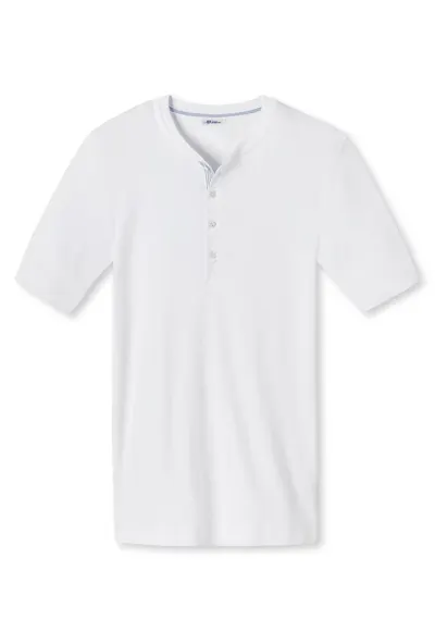 Tricou de bumbac cu decolteu Henley - Alb